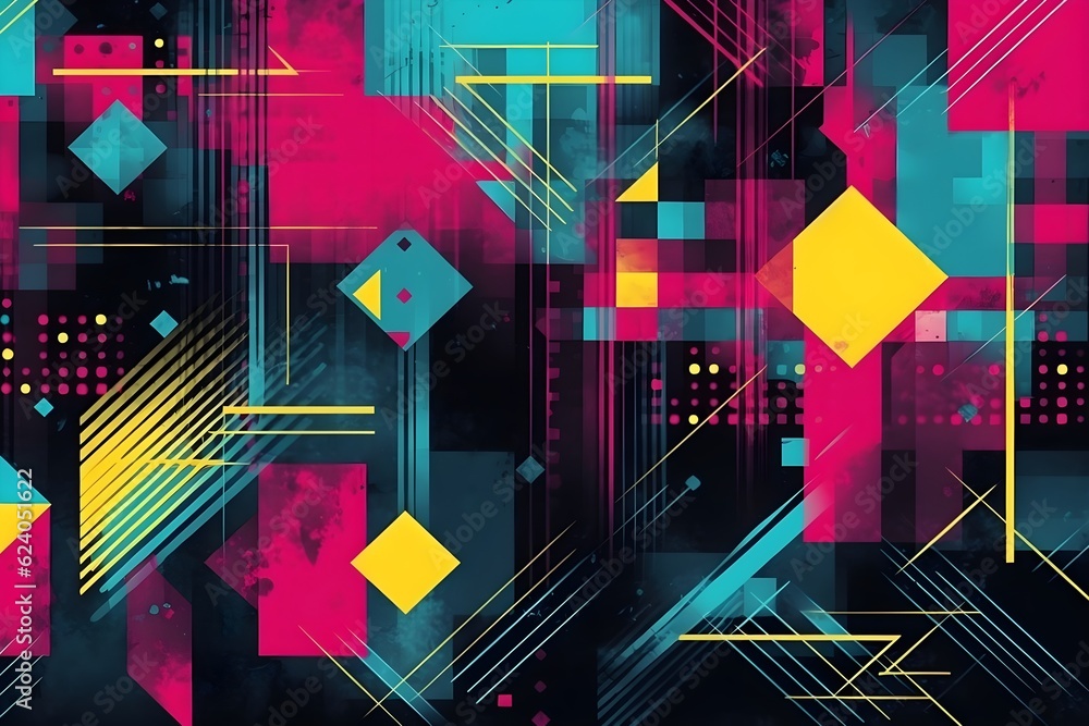 Grungy Abstract Geometric Shapes in CMYK Colors Generative AI Grungy Abstract Geometric Shapes in CMYK Colors Generative AI