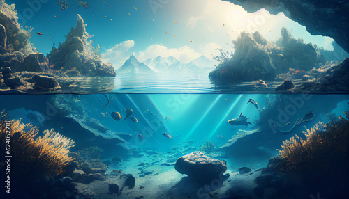 Suoer Realistic Marine landscape under the sunlight, created with AI tool