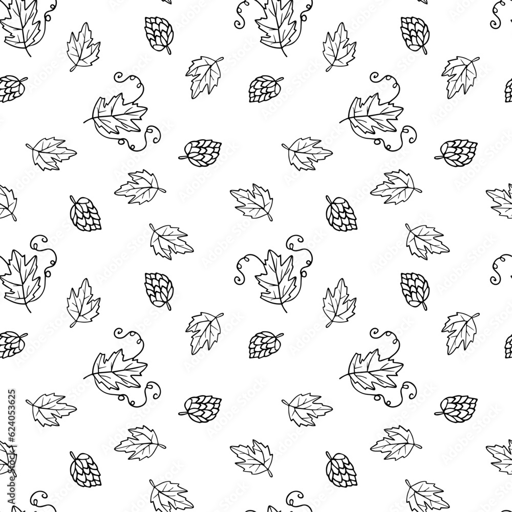 Seamless pattern vector hops. Doodle style isolated on white background. Seamless pattern vector hops. Doodle style isolated on white background.