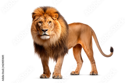 Male lion standing on white background.AI generated.