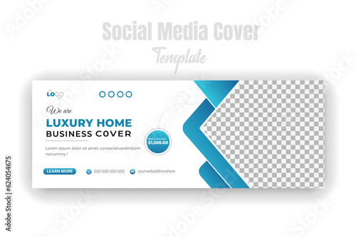 Real estate company property promotion timeline cover, modern and luxury house for sale social media post design template, web banner, advertising discount template with abstract colorful shapes
