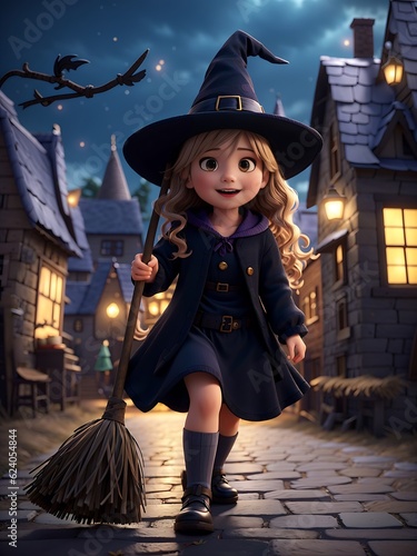 halloween witch with broom