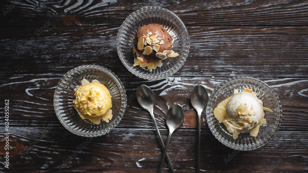 Stylish food photography with ice cream in glass bowls. Mockup Stylish food photography with ice cream in glass bowls. Mockup