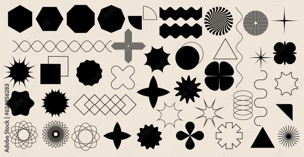 Fototapeta premium Abstract elements set brutalist style, Basic geometric shapes, brutalism simple figures for posters. Modern vector design.