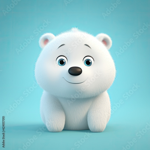 Cute Polar bear, 3d cartoon, big eyes, friendly, solid background, minimalistic