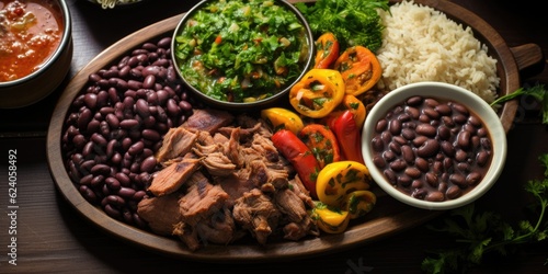  A Sumptuous Feast of Hearty Black Bean Stew  Savory Pork Cuts  and Colorful Accompaniments  Generative AI Digital Illustration