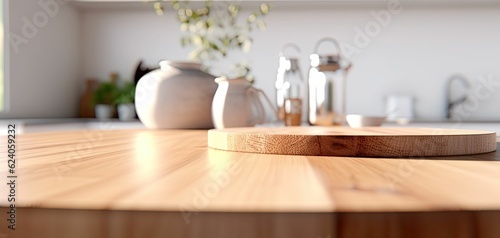 Minimalist modern kitchen bench  wooden finish  bright and airy  rustic design  Generative AI