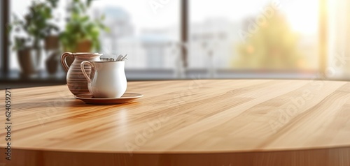 Minimalist modern kitchen bench, wooden finish, bright and airy, rustic design, Generative AI