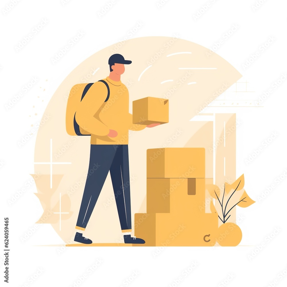 Delivery man concept, online order tracking, delivery home and office.illustration Delivery man concept, online order tracking, delivery home and office.illustration