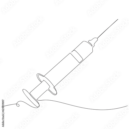 Continuous line drawing of Injecting Symbol, syringe. Vector