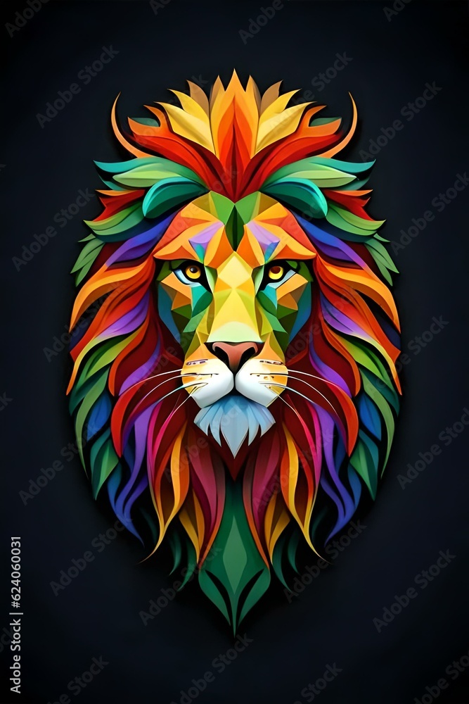 Colorful lion head on black background. Generative AI