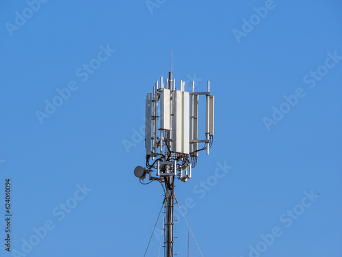 5G cellular network antenna base station on the telecommunication mast