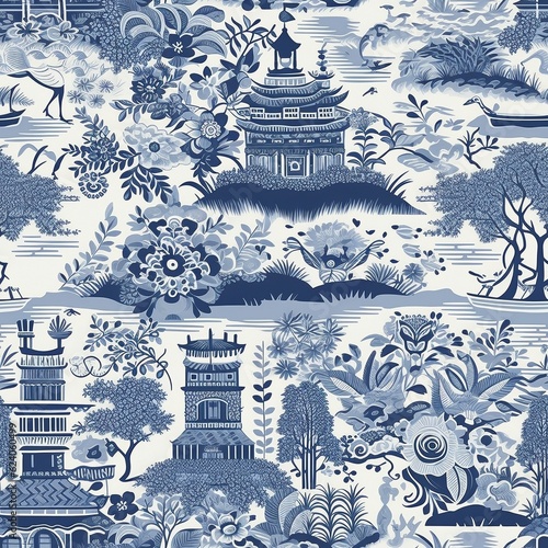 Blue willow seamless pattern