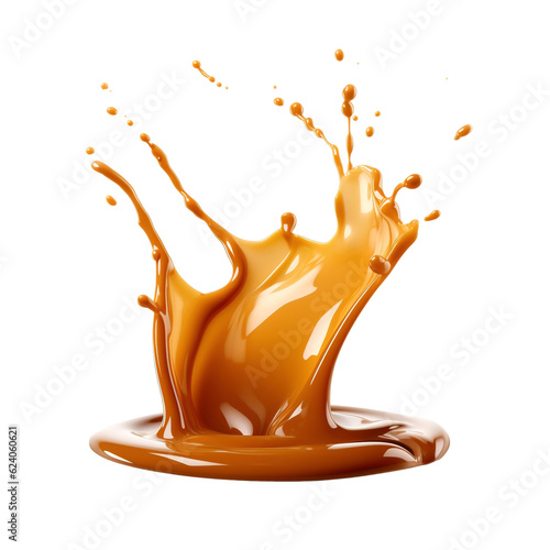Caramel sauce splash isolated on transparent background