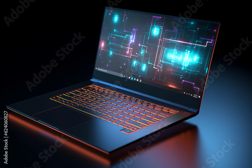 sleek and modern laptop with a high-resolution display, perfect for showcasing digital design & presentations, Created with AI tool © SardarMuhammad