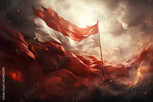 Indonesia independence day, indonesian flag fluttering with passion photo