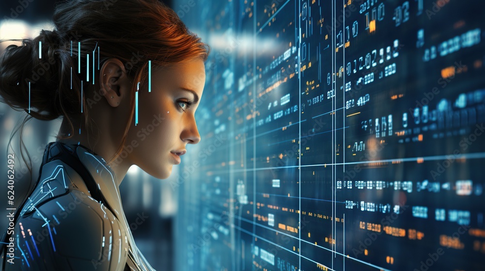 Robot humanoid computer for big data analytic using AI thinking brain , artificial intelligence and machine Robot humanoid computer for big data analytic using AI thinking brain , artificial intelligence and machine