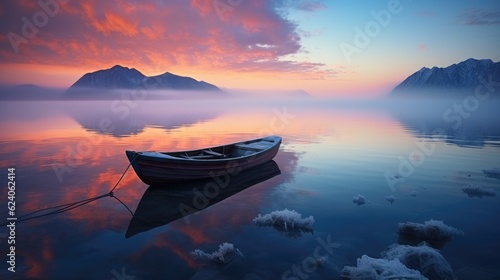 Fényképezés A boat on the lake. Generative AI