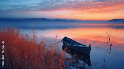 Obraz na plátně A boat on the lake. Generative AI