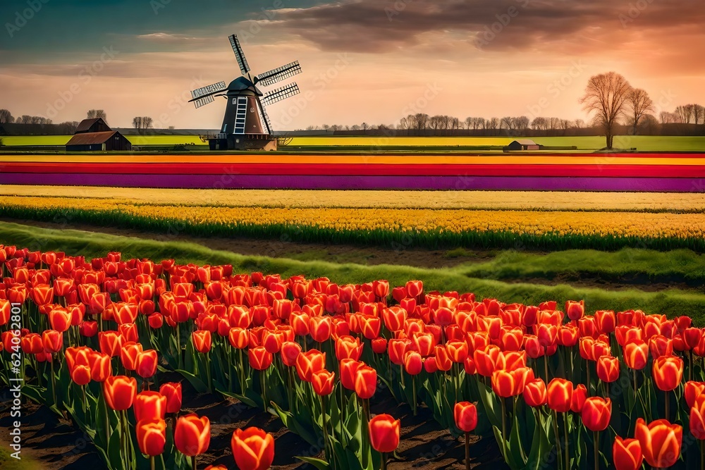 windmill and tulip Generated Ai