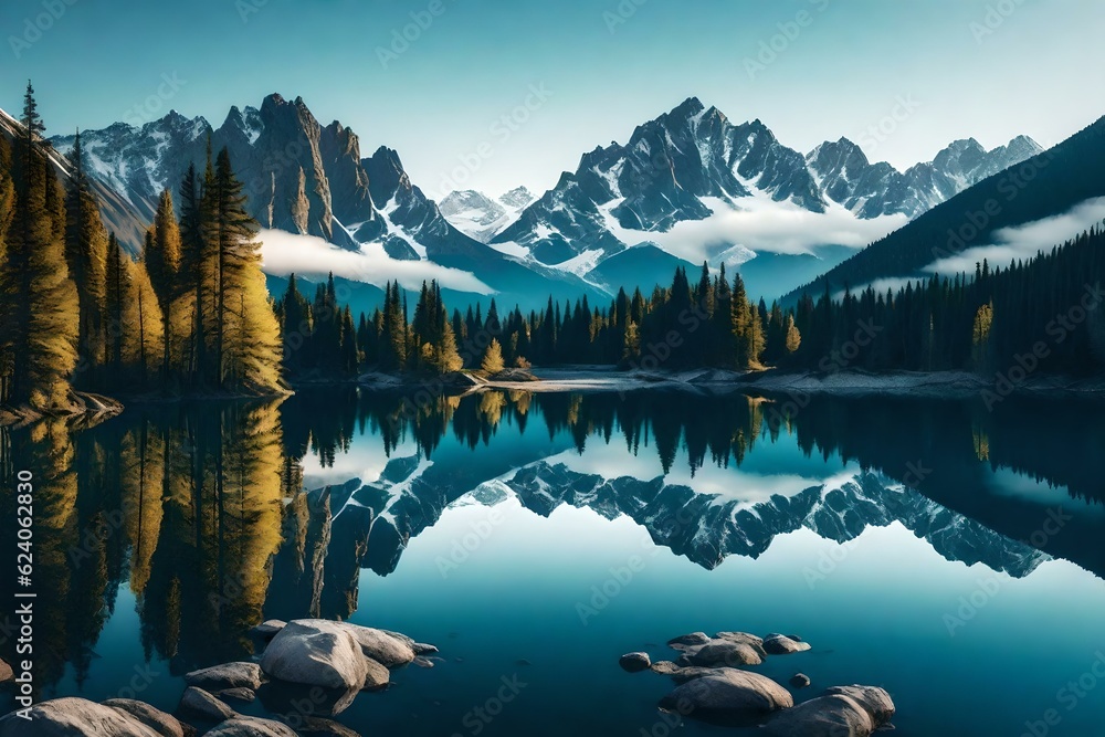 lake in the mountains Generated Ai
