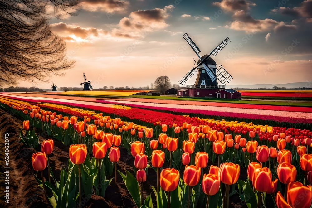 windmill and tulips generated ai