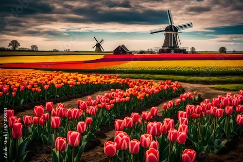windmill and tulips generated ai