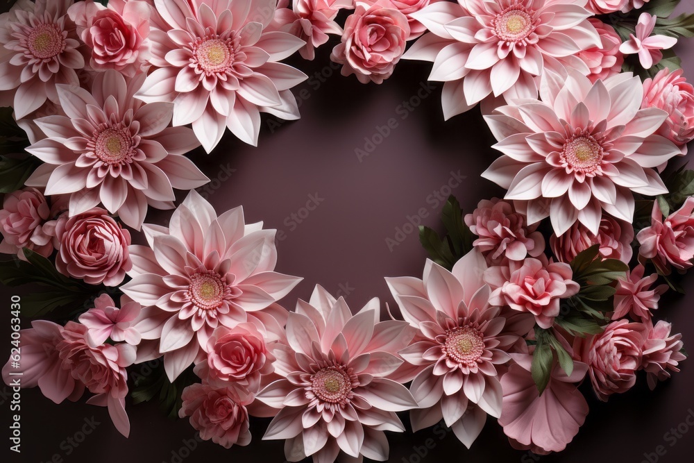 Pink Chrysanthemum Wreath on Subtle Background. Pink Chrysanthemum Wreath on Subtle Background.