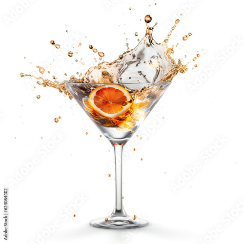 Martini with orange slice. 3D illustration digital art design  generative AI