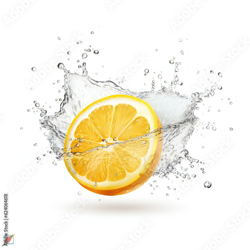 Fresh lemon fruit with water splash. 3D illustration digital art design, generative AI