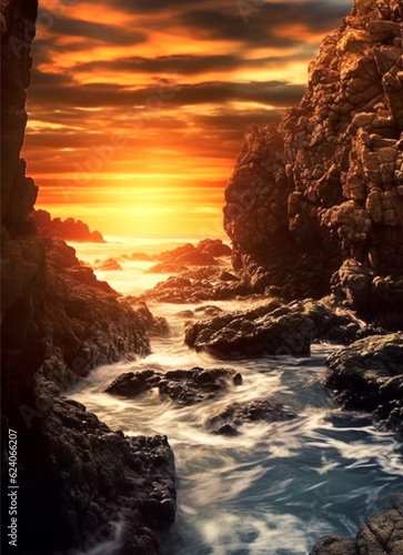 sea natural landscape with sunset, generative ai