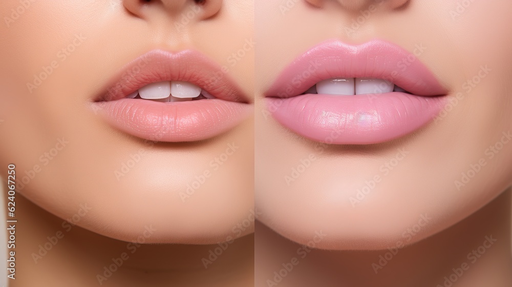 Fototapeta premium close up of a woman face with makeup and lip with generative ai