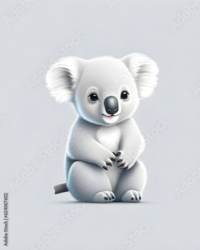 Cute little baby koala bear on clean background with copy space text 