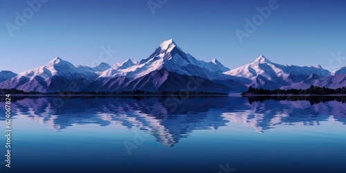 AI Generated. AI Generative. Outdoor nature background landscape mountain water sea lake refflection. Adventure vacation relaxing vibe. Graphic Art