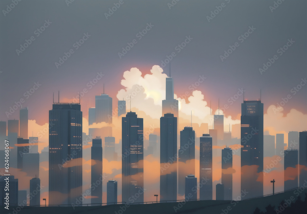 City in foggy. Mist in the metropolis. Generative AI