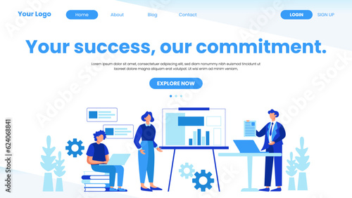 Landing page company business template in flat design vector illustration concept