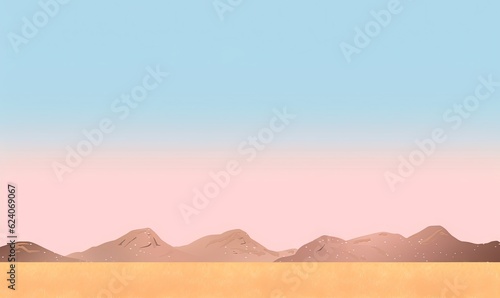  a desert landscape with mountains in the distance and a blue sky.  generative ai