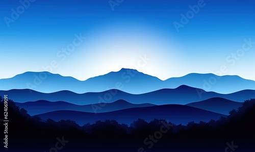  the sun is shining over the mountains in the blue sky. generative ai
