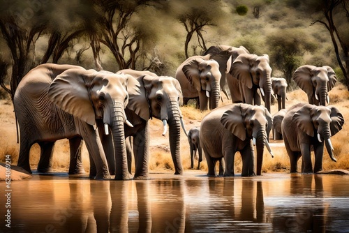 herd of elephants in the savannah generated Ai Technology