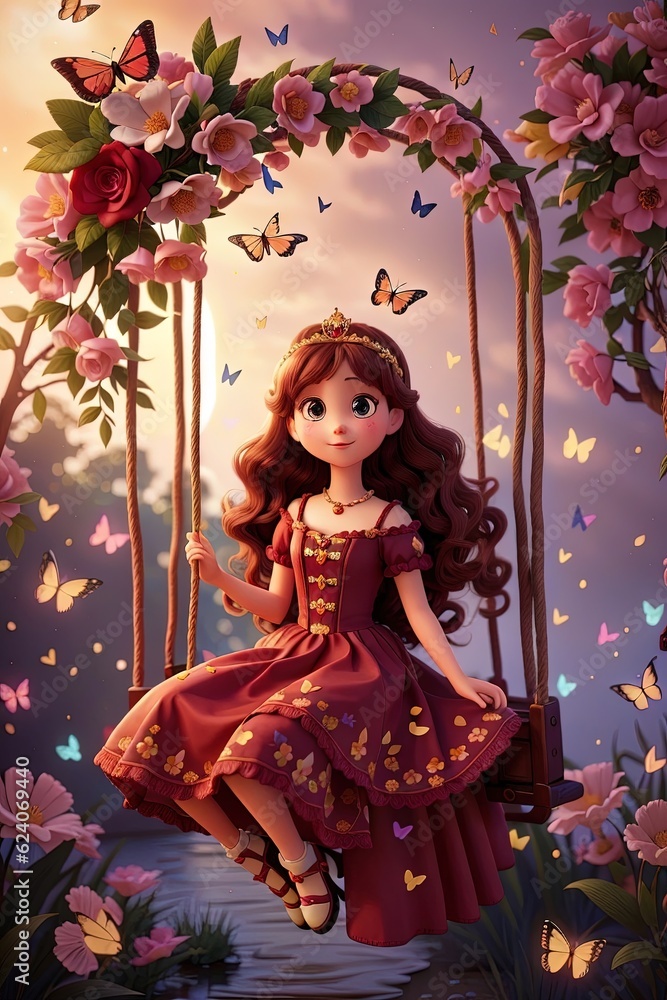Fototapeta premium Elegant Princess in a Rocking Cradle generative AI.