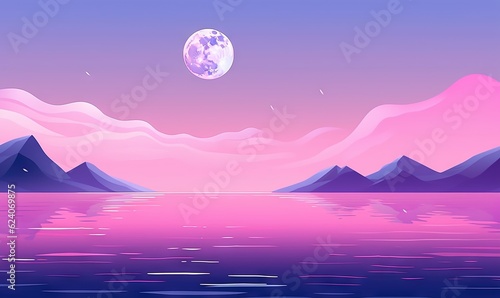  a painting of a mountain lake with a full moon in the sky.  generative ai