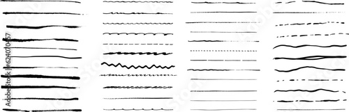 Set of wavy horizontal lines. Set of artistic pen brushes.Doodles, ink brushes.