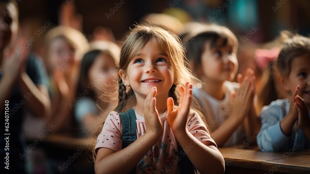 Fototapeta premium Happy children smiling Cheerful little kids enjoying their school break
