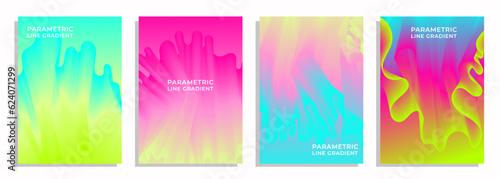 set of colorful abstract rainbow color line album cover