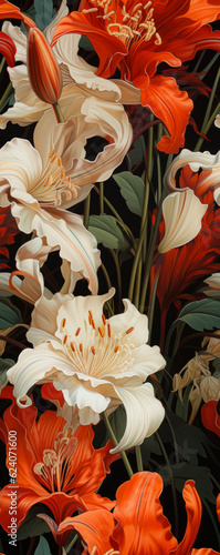 Classic Vertical Graphic Floral Wallpaper Created With Artificial Intelligence