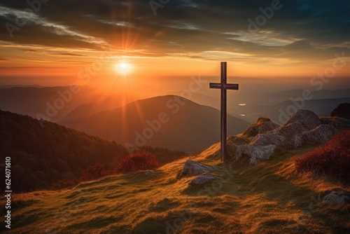 Christian theme background with a cross on top of a hill