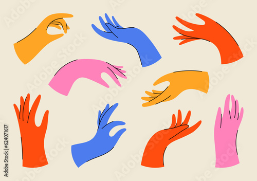 Hands vector illustration set. Different gestures clipart. Human hands icons
