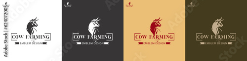 Cow head logo design, Cow head silhouette emblem logo label. Custom logo. Elegant logo symbol design illustration vector for company.