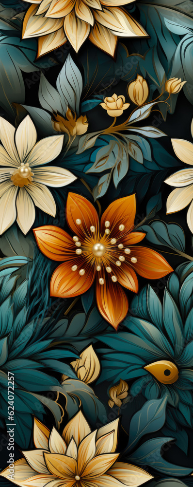 Classic Vertical Graphic Floral Wallpaper Created With Artificial Intelligence Classic Vertical Graphic Floral Wallpaper Created With Artificial Intelligence