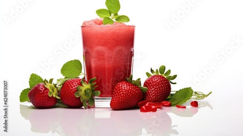 Fresh strawberry fruit juice with mango slice AI generated image